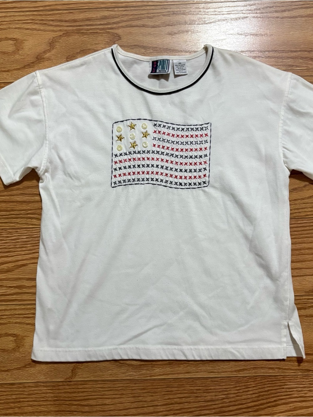 Vintage Bold Spirit Petites American Flag Embroidered July 4 Shirt Petite Small